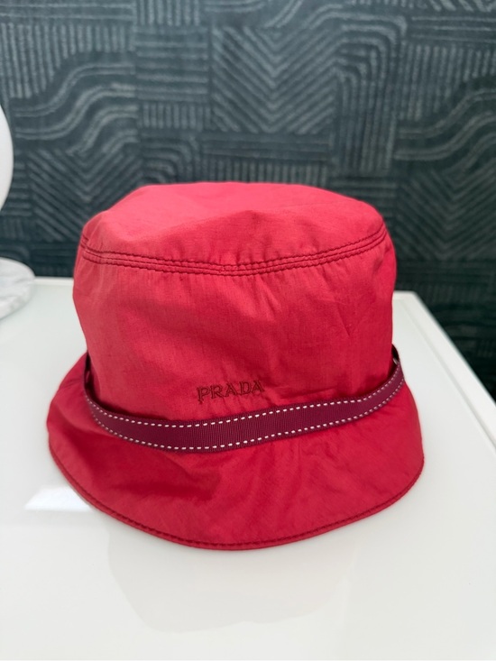 Prada Accessories - Prada Red Bucket Hat with Contrasting Ribbon